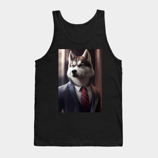 Adorable Husky Dog Wearing A Suit - Unique Wildlife Graphic For Fashion Lovers Tank Top by Whimsical Animals